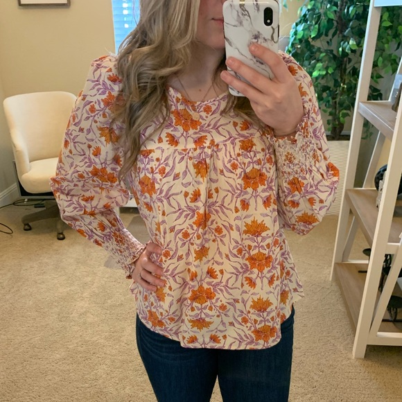 Cream top with orange and lilac floral detail - Picture 3 of 3